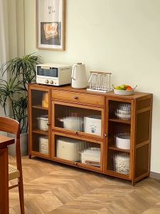 Bamboo Kitchen Cabinet 4/3/2 Door Storage Cabinet Display Case Changhong Glass Door Bookshelf Organizer 橱柜/置物柜