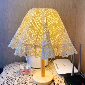 Túi Che Bàn Tròn Kiểu Vườn Hoa Rỗng DIY Túi Che Đèn Bàn Túi Che Bàn Trà Túi Che Tủ Đầu Giường Vải Lụa Ren Thủ Công