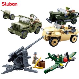 Sluban | Military Patrol Vehicle Land Force Normandy Landing Building Blocks Set - Army Soldier Figures Classic Kids Toy Bricks