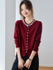 Spring Autumn Pure Color Cashmere Knitted Open Cardigan Womens round Neck Loose Long Sleeve Outerwear Fashionable Versatile