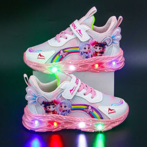 Erlangya Kids Sport Shoes Girls Casual Glowing Luminous Breathable Mesh Low Top Anti-Slip Wear-Resistant EVA Childrens Footwear