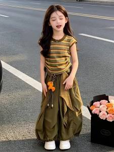 LIREGONGZHU | Bộ Đồ Mới Thời Trang Mùa Hè Áo Thun Sọc và Quần Short 2 Món