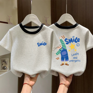 Letter Print Cotton Loose Fit T-Shirts for Boys and Girls