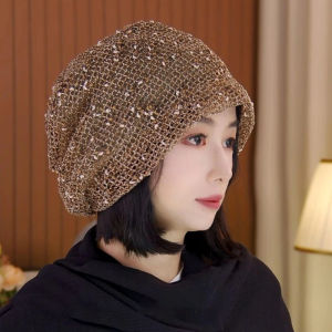หมวกไหมพรมถักบางทรงกลมสไตล์เกาหลีสำหรับผู้หญิง หมวกคลุมผมปิดผม ทรงหลวม ทรงปกติ ฤดูใบไม้ผลิ ฤดูใบไม้ร่วง ฤดูหนาว