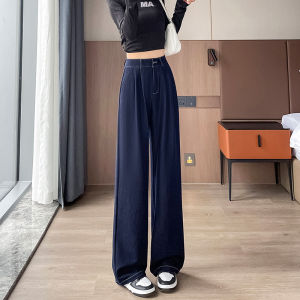 LANGPIN | กางเกงยีนส์ขากว้างเอวสูง ทรงหลวม ทรงตรง ยาวถึงพื้น ทรงหลวม กางเกงขายาวลำลองสำหรับผู้หญิง ฤดูใบไม้ผลิและฤดูใบไม้ร่วง