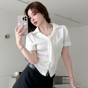 เสื้อเชิ้ตแขนสั้นทรงสลิมฟิตสไตล์ฤดูร้อน Pure Desire สำหรับผู้หญิง งานเวิร์กช็อปสปาเท้า งานปาร์ตี้ในร่ม เสื้อผ้าทำงาน ผ้าไหมน้ำแข็ง