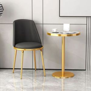 Nordic Leisure Leather Backed Metal Dining Chair Gold Plated Home Use Makeup Bedside Bench Simple Design Rotatable Disassemblable