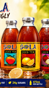 Sola Iced Tea Peach Lemon Apple Flavors 473mL Bottles Natural Brewed Tea Taste Refreshing Fruit Flavors Perfect Anytime Served Chilled 100 Calories 0g Fat 24g Sugars