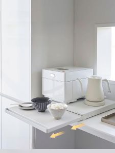 Kitchen Microwave Drawer Style Pull out Shelf Rack Carbon Steel Slide Barriers Pot Stand Bowl Holder Modern Simplicity Design