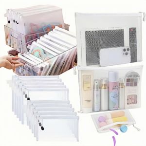 5pcs Nylon Mesh File Bag A4 A5 A6 Transparent Zipper Office Student Pen Bag Cosmetic Puzzle Storage Bag Portable Travel Storage