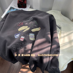 เสื้อฮู้ดคอกลมพิมพ์ลายสไตล์ย้อนยุคอเมริกันสำหรับผู้หญิง แขนยาวหลวมๆ สบายๆ ฤดูใบไม้ผลิและฤดูใบไม้ร่วง เสื้อผ้าทำงานสไตล์เกาหลี