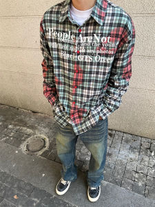 Hy711 Niche Style Fancy Letter Print Loose Gingham Shirt Mens American Retro Street Shirt Coat