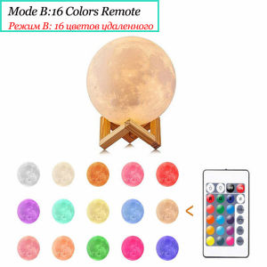 3D Print Rechargeable Moon Lamp 16 Colors Touch & Remote Control LED Night Light Creative for Bedroom Decoration Birthday Gift