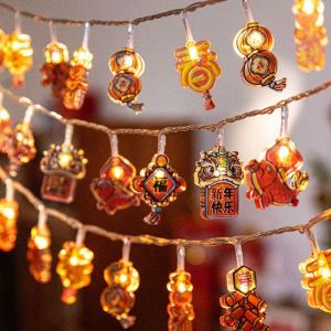 Polocat 10 LED CNY 2025 Chinese New Year Fairy Lights Battery Operated Light String Lights Acrylic Balcony Hanging Decorations with Blessing Characters Flashing LED Lighting(In stock)