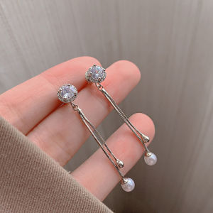 Long Pearl Drop Earrings Womens Luxury Fringe Micro-Set Zircon Flower Studs Elegant Korean Style Fashion Jewelry