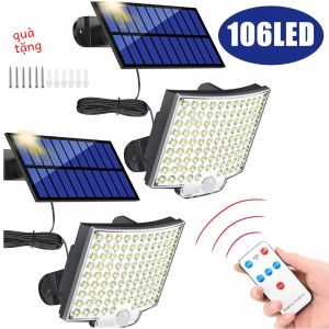 Đèn Năng Lượng Mặt Trời Gắn Tường Siêu Sáng 106 LED Chống Nước Cảm Biến Chuyển Động 3 Chế Độ Đèn An Ninh Sân Vườn Đường Phố Kèm Bóng Đèn LED