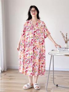 การ์ตูน ผ้าฝ้าย ผ้าไหม เปิด คาร์ดิเกน พลัสไซส์ ชุดนอน ผู้หญิง แขนสั้นใส่สบายในบ้าน ฤดูร้อน ชุดนอนแฟชั่นแบบบาง เดรส