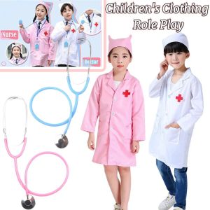 Kids Doctor Nurse Cosplay Coat Girls Boys Doctor Role Play Soft White Pink Coat for Children Stage Performance Cosplay