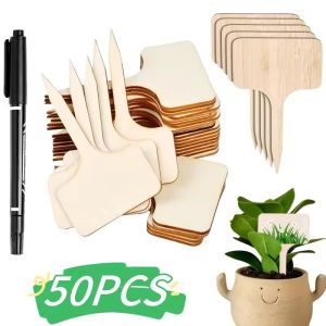 50Pcs T-Type Plant Labels Eco-Friendly Wooden Plant Sign Tags Garden Plant Markers for Potted Herbs Flowers and Vegetables
