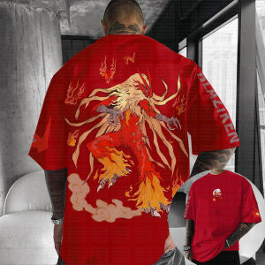 Bandai | 2026 Summer New Pokemon Cotton T Shirt Blaziken Back Print Red Flame Effects Design Loose Fit Men Women Casual Fashion