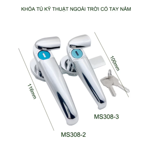 Khóa tủ kỹ thuật ngoài trời kiêm tay nắm có nắp che chống bụi nước (2 chìa khóa)