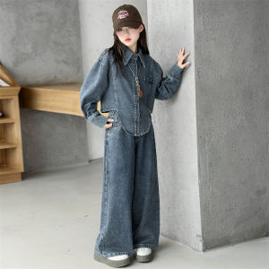 MPW | ชุดเด็กผู้หญิงสไตล์เกาหลี 2025 ฤดูใบไม้ร่วง เสื้อแจ็คเก็ตและกางเกงขายาวสองชิ้น ผ้าเดนิม ชุดเด็กผู้หญิง ชุดเด็กวัยเตาะแตะ