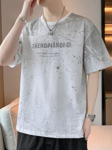 ROMON | เสื้อยืดแขนสั้นผ้าฝ้ายแท้ Ro Mont เสื้อคอตตอนบางพิมพ์ลายแฟชั่นฤดูร้อนสำหรับผู้ชาย ทรงหลวม ปกติ เสื้อผ้าผู้ชายแบบลำลอง