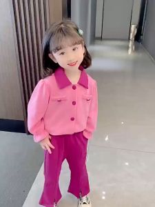KID FASHION Setelan Anak Perempuan Polos Lengan Panjang Katun Rayon Kerah-Neck Korean Style 1-4 Tahun
