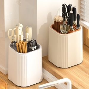 2024 New 360° Rotating Knife Holder Storage Rack for Kitchen Multifunctional Chopstick Tube Chopstick Cage and Knife Integrated Storage Rack