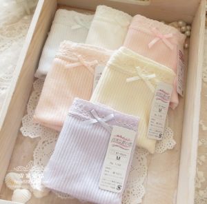 Pure Cotton Womens Mid-Waist Ribbed Shorts Student Underwear Girls Panties Slightly Smaller Half Size K719 Briefs