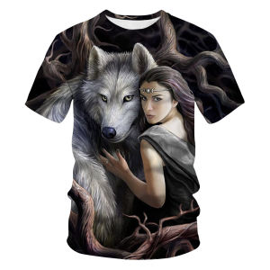 เสื้อยืดแขนสั้นผ้าไหมน้ำแข็งระบายอากาศได้ดีสำหรับฤดูร้อน ทรงหลวม 3 มิติแห้งเร็วสำหรับผู้ชาย เสื้อยืดคอกลมลายสัตว์ทันสมัย