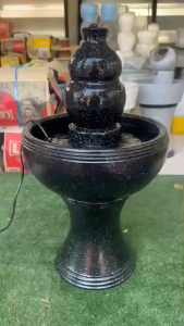 ชุดน้ำล้นฮวงจุ้ยสีดำ[A1030]ชุดน้ำผุดฮวงจุ้ยสีดำ หัวทรงน้ำเต้าได้ยกชุดมีปั๊มน้ำ