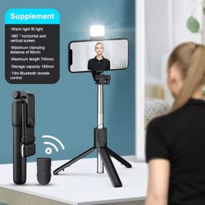Wireless Bluetooth Selfie Stick Tripod with Remote Extendable Tripod with LED Selfie Light Detachable for Ios Android Smartphone