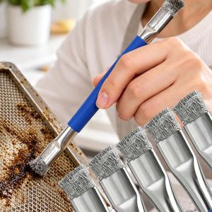 Extended Double‑Ended Wire Brush Long Handle Metal Cleaning Brush for Stove Gap Rust Grease Removal Kitchen Cleaning Tool
