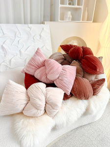 Luxurious Velvet Decorative Pillow with Bow Twists Red and Brown