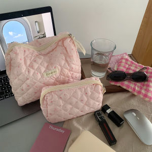 Portable Travel Cosmetic Bag Womens Cute Pink Makeup Bag Storage Pouch for Toiletries And Cosmetics Cubic Shape Fabric Bag