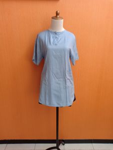 atasan wanita biru muda pastel L cewek blouse lengan pendek santai