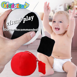 KiddoZone Baby Visual Training Ball Montessori Sensory Toys High Contrastr Soft Black White & Red Plush Ball Gift Toy for Toddler Boys Girls