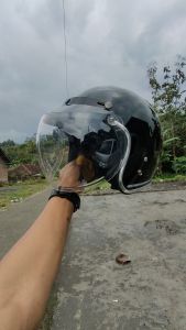 HELM BOGORE DEWASA LIST CHROME FULL LEHER SNI KACA DATAR