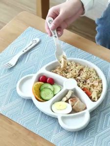3pcs Set with Fork Baby Dining Set Wheat Straw Cartoon Bowl Food Grade Training Feeding Tableware Divided Dinner Plate