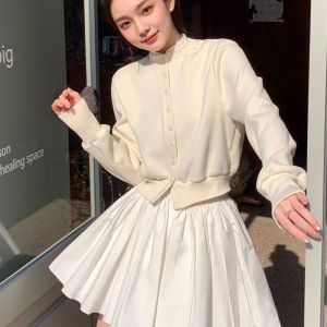 Spring 2025 White Princess Puffy A-Line Mini Skirt Womens Fashion Versatile Slimming High Waist Polyester Blend Short Skirt