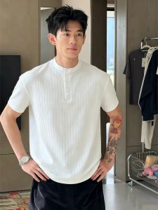 OUMULONG | Áo Thun Henley Knit Trắng Thoáng Khí