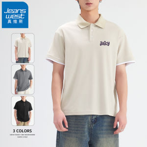 Jeanswest Mens Short Sleeve Polo Shirt Loose Fit Casual Turn-down Collar Cool Feeling Breathable T-shirt Summer New Arrival