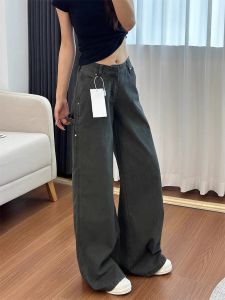 กางเกงยีนส์ทรงหลวมสไตล์อเมริกันย้อนยุคสำหรับผู้หญิงไซส์ใหญ่ กางเกงขายาวทรงหลวมสไตล์ลำลองสำหรับฤดูใบไม้ผลิและฤดูใบไม้ร่วง
