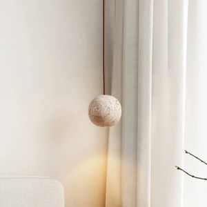 Led Pendant Lamp Stone Yellow Travertine Chandelier Bedside Small Round Light Nordic Bedroom Creative Hanging Line Lighting