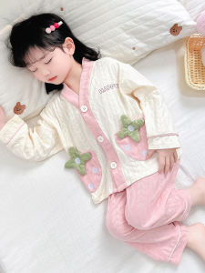 ชุดนอนเด็กผู้หญิงแขนยาวผ้าฝ้ายแท้ฤดูใบไม้ผลิและฤดูใบไม้ร่วง ชุดนอนเด็กผู้หญิงฤดูร้อน ชุดนอนเด็กผู้หญิงสำหรับใส่อยู่บ้าน