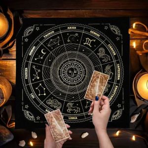Black Cat Moon Phases Twelve Constellations Astrology Altar Cloth Tarot Cards Tablecloth Witch Divination Spiritual Ceremony Mat