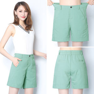 Womens Loose Thin Ice Silk Short Pants High Waist Casual Wide Leg Summer Fashion Commute Style Five-Quarter Length Pants