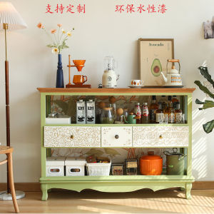 American Retro Sideboard Cabinet Living Room Entrance Cabinet Kitchen Locker Solid Wood Chest of Drawers Small Apartment Storage Cabinet Shelf
