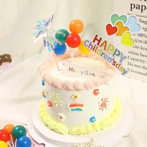 【Pharaoh🎀COD】Plug-in Kue Balon Warna Macaron Ins Style Hand Painted Cake Decoration Plug-in